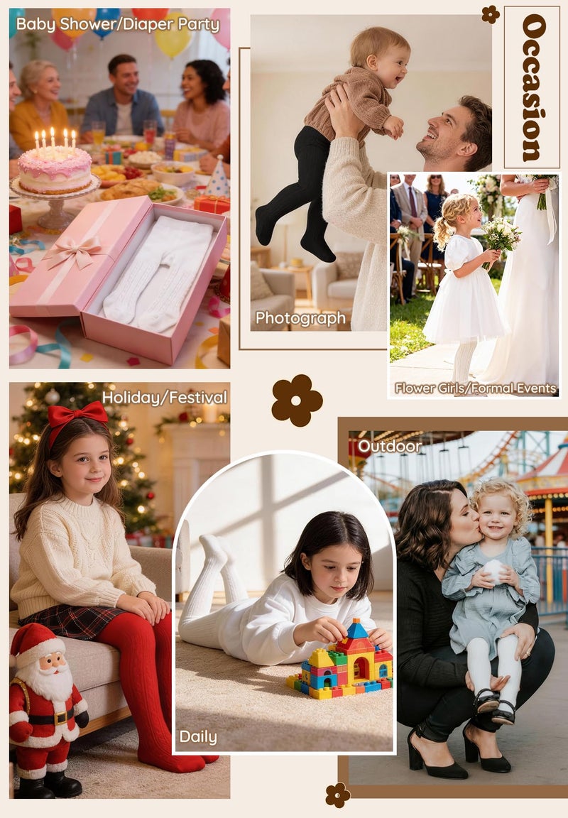 Zando White Baby Tights 12-18 Months Cable Knit Tights Toddler Girl 2T Cotton Stockings for Toddler 18-24 Months Girls Leggings Kids Warm Pants for Winter Clothes Pantyhose for Daily Cream White - Image 2